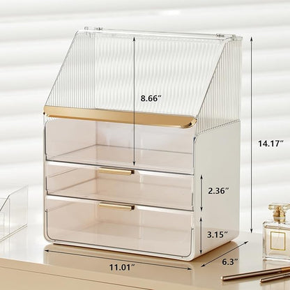 Large Makeup Organizer Countertop Vanity Organizer Cosmetic Organizer Makeup Storage Box Bathroom Counter Organizer Perfume Skincare Organizers Gift Women Girls Clear Design Easy Visibility