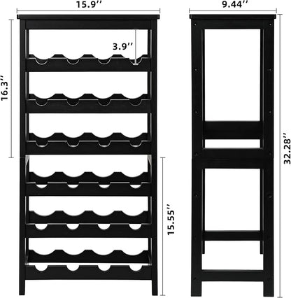 VASMIA Wine Rack Freestanding Floor, 6-Tier Display Wine Storage Shelves with Table Top, 24-Botttle Bamboo Wine Rack Shelf for Kitchen Bar Dining Room Living Room, Black