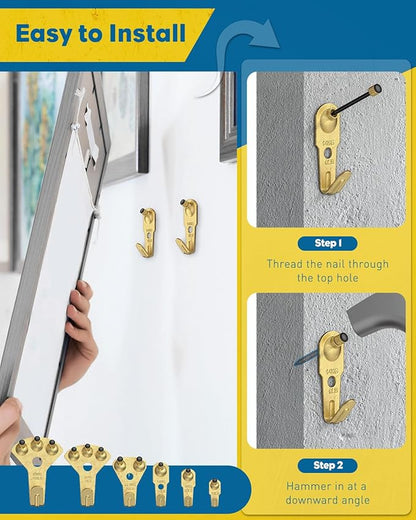 Uniclife 120 Pcs Picture Hanging Kit, 10 lb, 20 lb, 30 lb, 50 lb, 75 lb, 100 lb Heavy Duty Picture Hangers for Drywall & Wood, Picture Hanging Hooks, Frame Hooks for Hanging Photos Mirrors Paintings