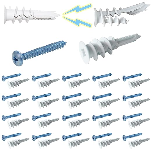 #8 Self Drilling Plastic Drywall Anchors with Screw kit, 20 Self-Tapping Nylon Wall Anchors + 20#8 x 1-1/4'' Screws, 75LBS Hanging and Mounting (Nylon-20)