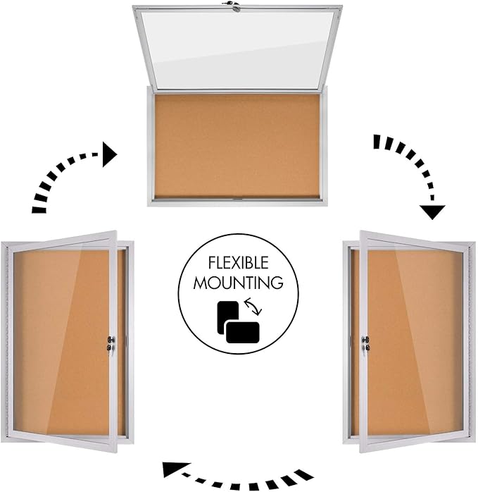 INNOVART Enclosed Bulletin Board 36”x24”, Lockable Cork Noticeboard with Aluminum Frame, Outdoor Enclosed Bulletin Board Weatherproof, Wall Display Case with Swing-Open Door Information Cabinet