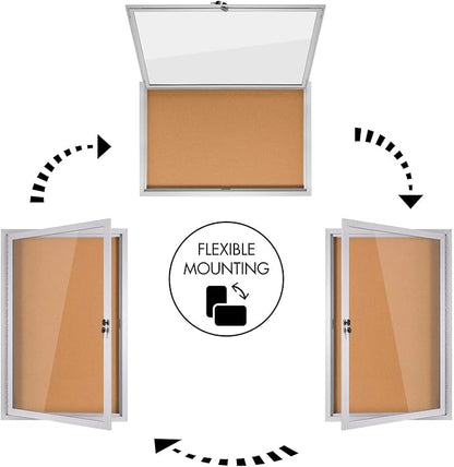 INNOVART Enclosed Bulletin Board 36”x24”, Lockable Cork Noticeboard with Aluminum Frame, Outdoor Enclosed Bulletin Board Weatherproof, Wall Display Case with Swing-Open Door Information Cabinet