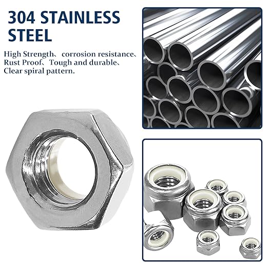 113PCS Locknuts Assortment Kit, 6#32 8#32 10#24 10#32 1/4-20 5/16-18 3/8-16 1/2-13 SAE Lock Nuts, 304 Stainless Steel Nylon Insert Hex Lock Nuts, Hex Drive