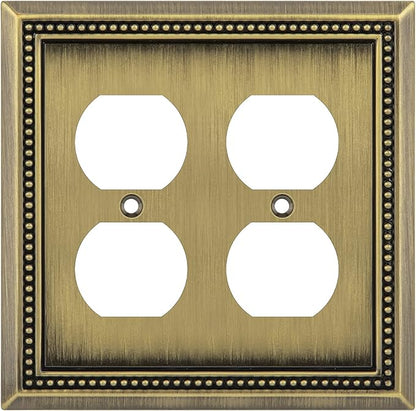 Henne Bery Sunken Pearls Heavy Duty Decorative Wall Plate Switch Plate Outlet Cover (Double Duplex, Antique Brass)