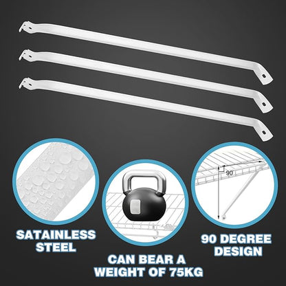 12 Inch Wire Shelf Brackets Set, 3PCS Closet Shelf Brackets with 6 Wire Shelf Clips, 2 End Brackets and Screws, Metal Support Bracket for Wire Closet Shelving, Heavy Duty