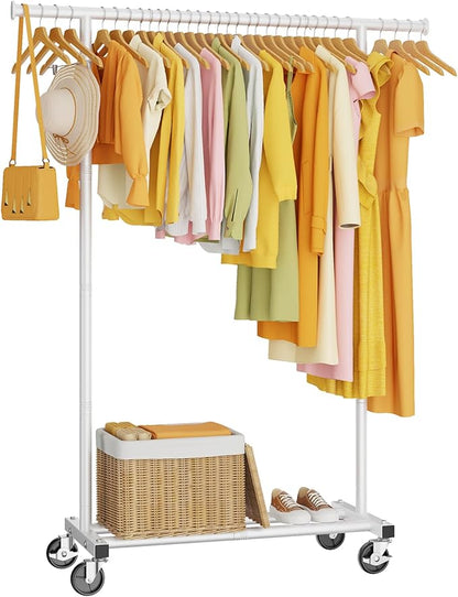 Clothes Rack, Clothing Rack for Hanging Clothes, Rolling Garment Rack Sturdy Coat Rack Portable Wardrobe Rack Metal Closet Rack for Bedroom Laundry Living Room, White