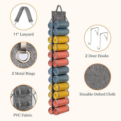 Lirex Hanging Yoga Legging Storage Organizer with 24 Pockets, Foldable Oxford Cloth Hanging Closet Organizer Shirts Jeans Storage Hanger Socks Holder for Family Closet Bedroom, Grey