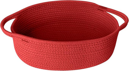 Small Woven Gift Basket, Baskets for Gifts Empty, Cotton Rope Cat Dog Toy Box, Nursery Baby Bin, Wicker Basket with Handles, Shelf Storage and Home Decor, Red, 12"x 8"x 5"