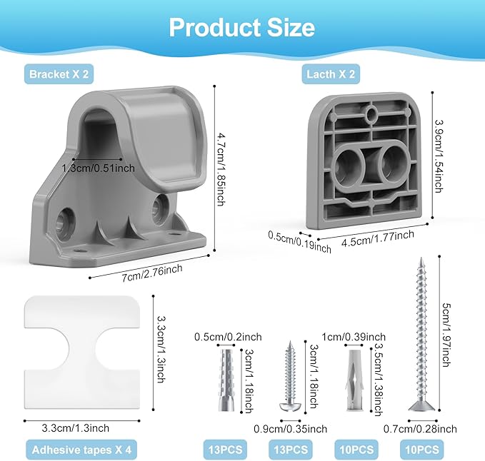 EZIGO Retractable Baby Gates Replacement Parts, Full Set Wall Mounting Accessories Including Brackets, Latches, Screws for 120 inch Extra Wide Baby Gate Pet Gate Mesh Gate Retractable Dog Gate, Gray