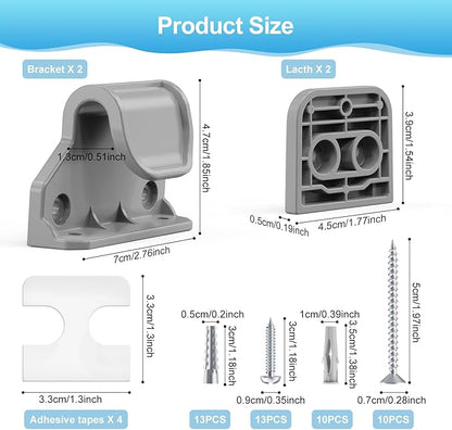 EZIGO Retractable Baby Gates Replacement Parts, Full Set Wall Mounting Accessories Including Brackets, Latches, Screws for 120 inch Extra Wide Baby Gate Pet Gate Mesh Gate Retractable Dog Gate, Gray