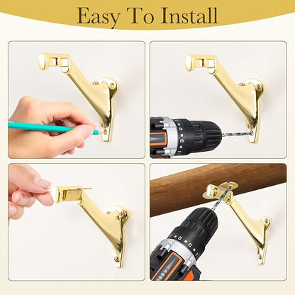 3" Stair Handrail Bracket, 3 Pack Hand Rail Brackets for Stairs Light-Duty, Stair Railing Bracket, Banister Brackets for Indoor Stairs with Screws, Bright Brass Finish, HOME MASTER HARDWARE