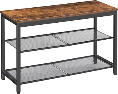 HOOBRO Shoe Bench, 3-Tier Shoe Rack, Industrial Shoe Organizer Storage Bench, 29.5 inches Entry Bench with Mesh Shelves, for Entryway, Living Room, Hallway, Easy Assembly, Rustic Brown BF75HX01