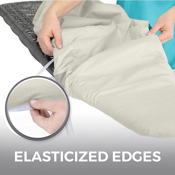 HOME GENIE Ironing Board Cover, Extra Thick Padding, Scorch Resistant Silicone Coating, 15x54 Full Size, Elastic Edge Heavy Duty Iron Pad Covers Standard Boards, Hook and Loop Fastener Strap, Linen