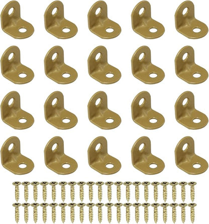 Heyous 20PCS Furniture Corner Brace Hooks Fasteners Mini Brackets Gold Iron Wall Mount Corner L Bracket with Screws 0.75 Inch x 0.75 Inch for Cabinet Closet Chair and Table
