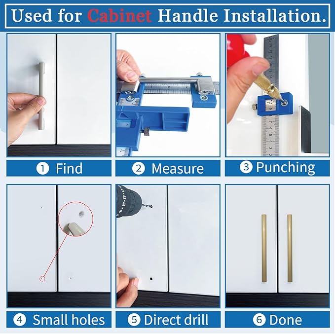 King&Charles Cabinet Hardware Jig, Cabinet Handle Jig + Automatic Hole Punch + Point Drill Bits, Use for Handles Knobs Pulls on Drawers/Doors, Wood Drilling Dowelling Guide Set.