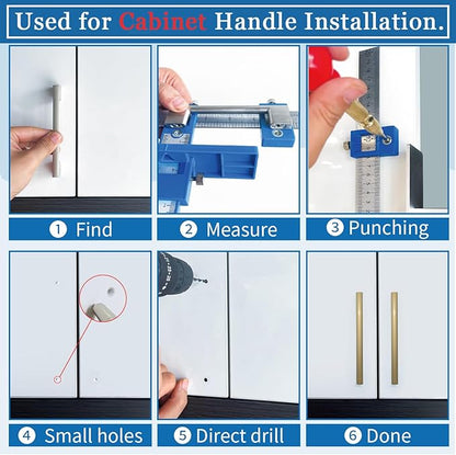 King&Charles Cabinet Hardware Jig, Cabinet Handle Jig + Automatic Hole Punch + Point Drill Bits, Use for Handles Knobs Pulls on Drawers/Doors, Wood Drilling Dowelling Guide Set.