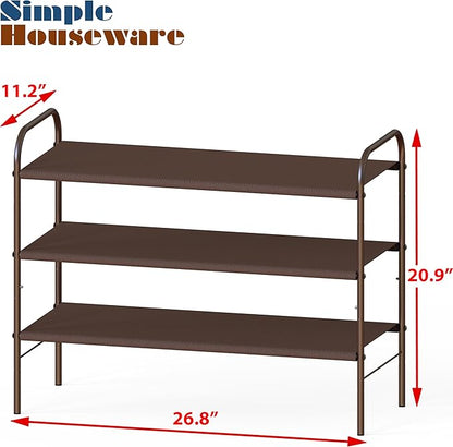 Simple Houseware 3-Tier Shoe Rack Storage Organizer, Bronze – Space-Saving Shoe Shelf, Holds 9–16 Pairs, Sturdy Metal Frame, Easy Assembly – Closet, Entryway, Bedroom Shoe Storage Solution