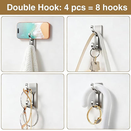 pickpiff Wall Hooks with Adhesive Strip - Easy to Remove, No Residue, Strong Heavy Duty Sticky Towel Hook, 8 Pack Silver