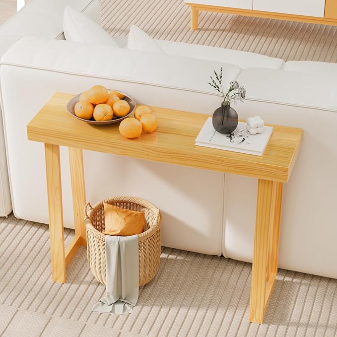 VINGLI 42.9" Entryway Table, Solid Wood Console Table, Narrow Sofa Table Behind Couch, Thin, for Living Room, Entrance, Hallway, Foyer, Bedroom, Office, Natural Wood