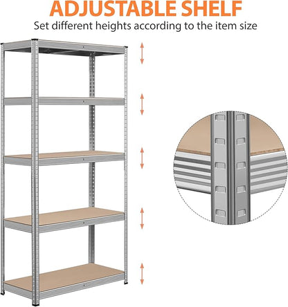 Topeakmart 5-Tier Utility Shelves, Metal Storage Shelves Garage Shelving Unit Adjustable Garage Storage Shelves Storage Racks Heavy Duty Shed Shelving- Light Gray, 35.5 x 16 x 71 Inch