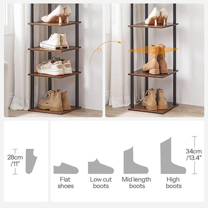 HOOBRO Vertical Shoe Rack, 10-Tier Narrow Shoe Shelf, Shoe Storage Organizer for Small Space, 11" L x 11" W x 68" H, Closet, Entryway, Hallway, Bedroom, Rustic Brown and Black BF32XJ01