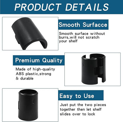56Pcs (28 Pairs) Wire Shelf Clips, 7/8"(22mm) Post Wire Shelving Shelf Lock Clips, Plastic Black Shelving Sleeves Replacements for Wire Shelving System