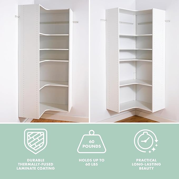 Easy Track Adjustable Corner Tower Clothing Storage Kit Closet Organizer, White