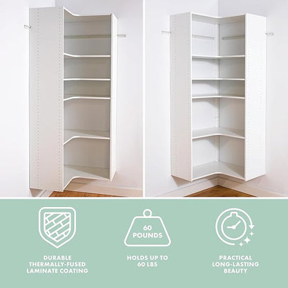 Easy Track Adjustable Corner Tower Clothing Storage Kit Closet Organizer, White