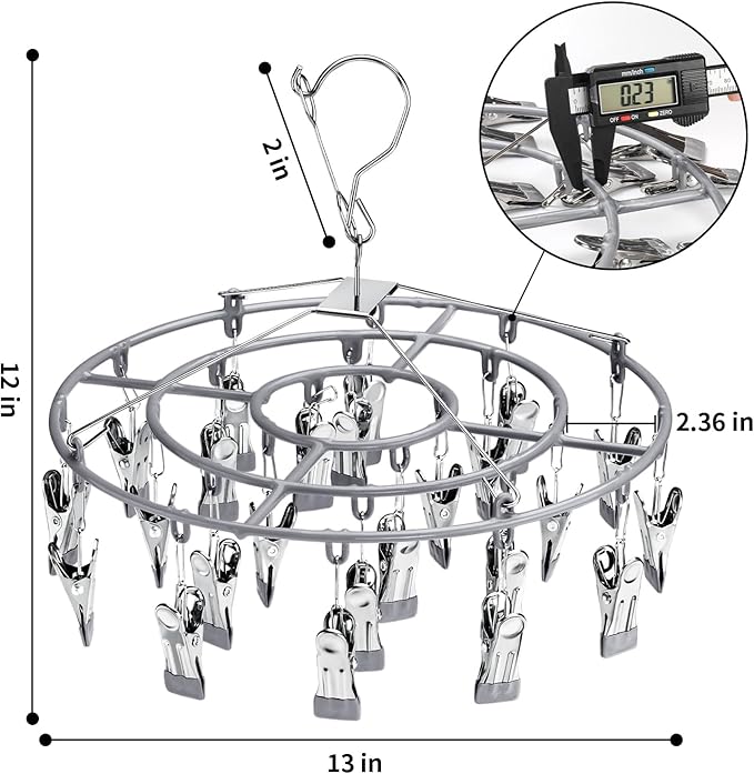 PHYDELU 2PCS Drying Rack Clothing with 24 Clips，Sock Hanger for Drying，Hanging Clothes Dryer Underwear Hangers Racks Laundry Socks Panty Wet Bra Lingerie Baby Delicates Foldable Small Indoor Metal