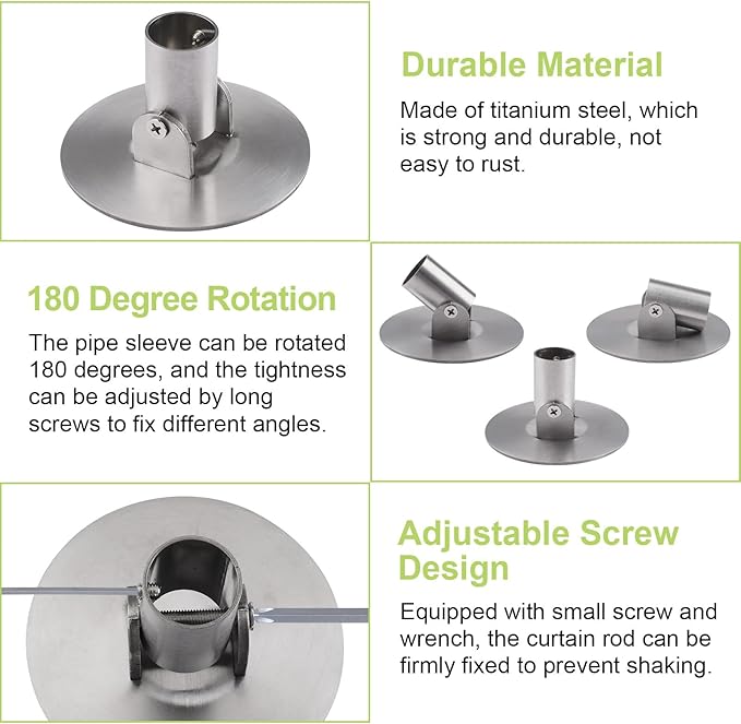 Shower Curtain Rod Bracket, 2Pcs 26mm Inner Diameter Titanium Steel Shower Curtain Rod Single Swivel Flange Curtain Rod Wall-Mount Bracket with Screws (Silver)