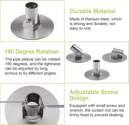 Shower Curtain Rod Bracket, 2Pcs 26mm Inner Diameter Titanium Steel Shower Curtain Rod Single Swivel Flange Curtain Rod Wall-Mount Bracket with Screws (Silver)