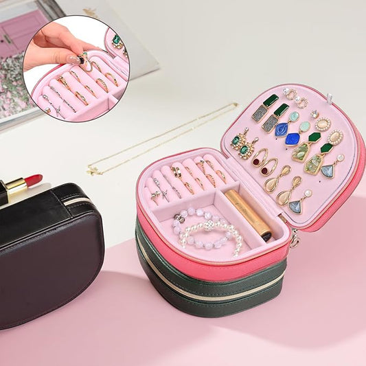 ProCase Travel Size Jewelry Box, Medium Portable Seashell-Shaped Jewelry Case, 2 Layer Jewelry Organizer in PU Leather for Women -Melon Pink