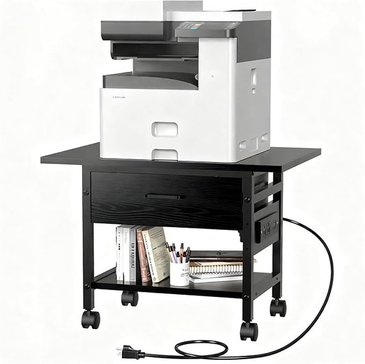 Aetheris Heavy-Duty Printer Stand with Locking Wheels, 2 -Tier Under Desk Table with Storage Drawer, Large Rolling Cart, Printer Table, Fits Printer Scanner Fax Machine (Black)