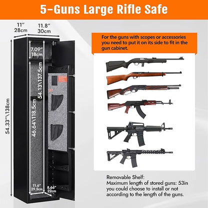 KAER 4-5 Gun Safe with Digital Keypad & Backup Keys, Gun Safe for Rifles and Pistols, Gun Cabinet with Removable Shelves for Shotguns, Long Gun Safes for Home (Assembled)