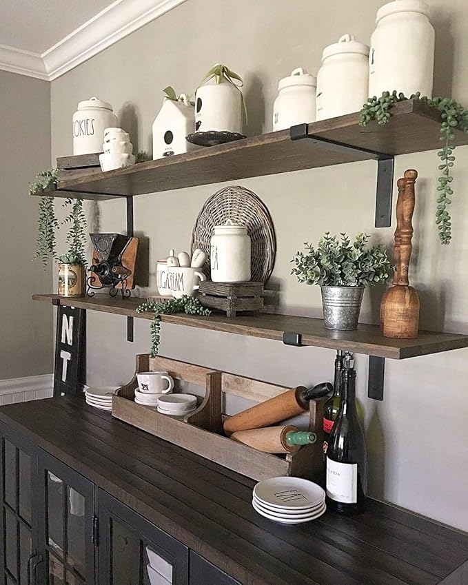 Heavy-Duty Shelf Brackets - Premium Construction Grade 1/4" (6mm) Thick Steel - Matte Black Iron Finish for Modern Farmhouse Rustic Open Shelving w/ Hardware, 4-Pack - (L Bracket w/ Lip, 9.25" x 6")
