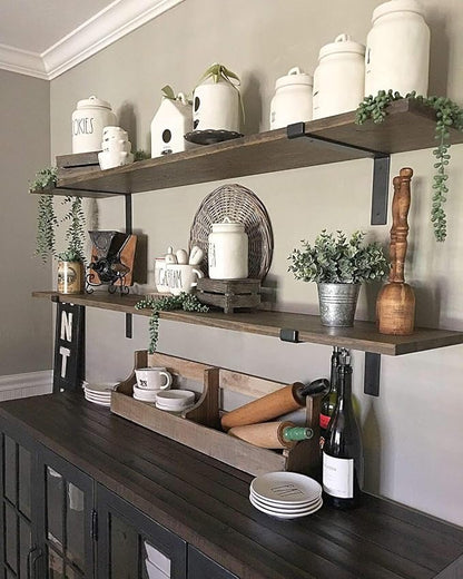 Heavy-Duty Shelf Brackets - Premium Construction Grade 1/4" (6mm) Thick Steel - Matte Black Iron Finish for Modern Farmhouse Rustic Open Shelving w/ Hardware, 4-Pack - (L Bracket w/ Lip, 9.25" x 6")