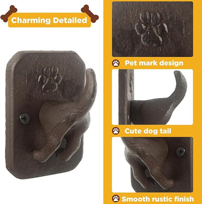 Cast Iron Dog Tail Heavy Duty Hooks, Rustic Wall Garage Hook, Decorative Puppy Leash Holder for Farmhouse Entryway Tool Shed Hanging Coat, Keys
