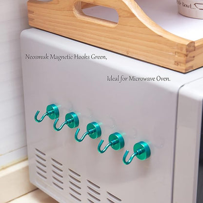 Neosmuk Magnetic Hooks, Heavy Duty 40lb+ Strong Magnet Hook for Cruise Cabins, Cruise Ship Essentials for Hanging, Metal Wall Refrigerator Hangers (Green, 10 Pack)