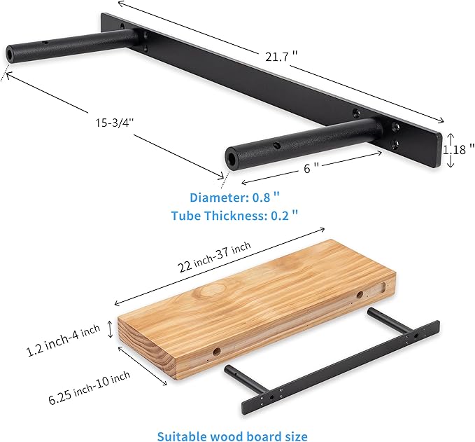 Heavy Duty Floating Shelf Bracket 22 inch, Hidden Shelf Bracket for Mantel and Shelving, Max Load 200 lbs if Mounted on Studs, Invisible Bracket for Floating Shelves (with Ease Build Kit)
