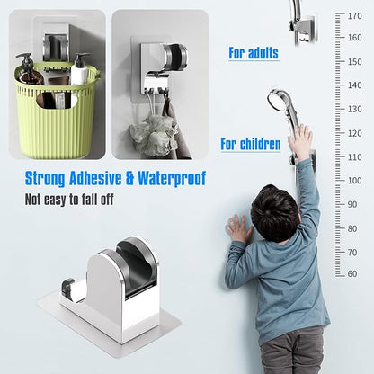 JONKEAN Shower Head Holder Without Drilling, 3m Handheld Shower Head Holder Adhesive, 50°Adjustable Shower Wand Holder Wall Mount, Shower Head Bracket with Hook (Chrome, 1 Pack)