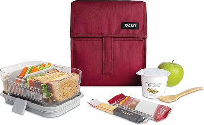 PackIt® Freezable Lunch Bag, Ruby, Built with EcoFreeze® Technology, Foldable, Reusable, Zip and Velcro Closure with Buckle Handle, Designed for Work Lunches and Fresh Lunch On the Go