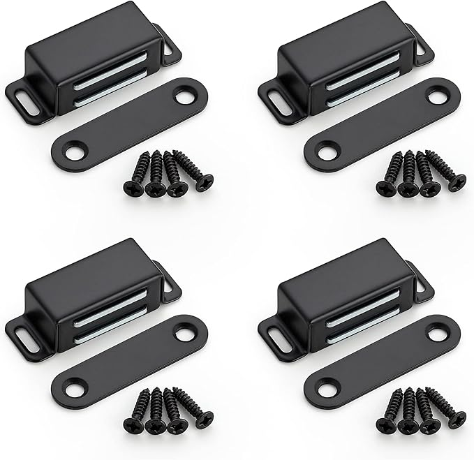 Ravinte 4 Pack Black Magnetic Door Catch, Matte Black Cabinet Magnets, Strong Magnetic Catch Latch for Kitchen Cabinets, Drawers & Cupboards, Stainless Steel Closures