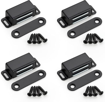 Ravinte 4 Pack Black Magnetic Door Catch, Matte Black Cabinet Magnets, Strong Magnetic Catch Latch for Kitchen Cabinets, Drawers & Cupboards, Stainless Steel Closures