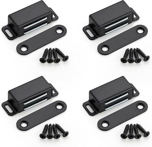 Ravinte 4 Pack Black Magnetic Door Catch, Matte Black Cabinet Magnets, Strong Magnetic Catch Latch for Kitchen Cabinets, Drawers & Cupboards, Stainless Steel Closures