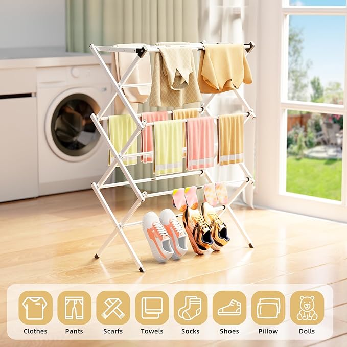 BAKON Clothes-Drying-Rack-Foldable for Small Space, Laundry-Drying Rack Collapsible for Hanging Clothes, Metal Clothing Dry Rack Suit for Indoor & Outdoor, Dorm Room, Apartments, RV, Navy Blue