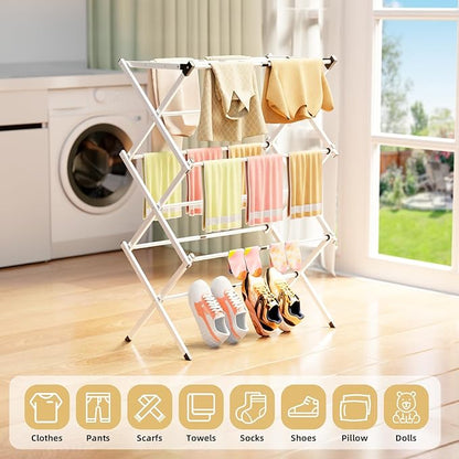 BAKON Clothes-Drying-Rack-Foldable for Small Space, Laundry-Drying Rack Collapsible for Hanging Clothes, Metal Clothing Dry Rack Suit for Indoor & Outdoor, Dorm Room, Apartments, RV, Navy Blue