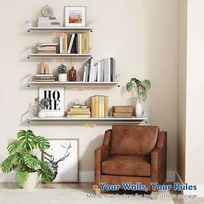 24 Inch Floating Wall Bookshelf for Kids Bedroom, White Large Wall Shelves for Bathroom Over Toilet, Deep Long Floating Book Shelves for Teen Girls Boys Office Classroom Living Room (Set of 3)