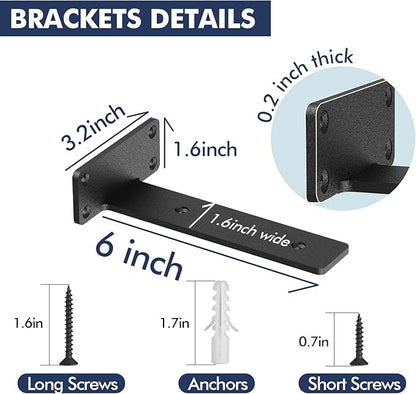 4 Pack Floating Shelf Brackets, 6 Inch Heavy Duty Industrial Shelf Bracket, Black Metal L Brackets for Shelves Support DIY(1/5 Inch Thicked)