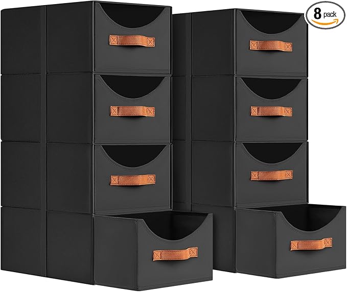 Stackable Storage Drawers - Collapsible Storage Bins with Drawers, 6 Pack Closet Shelf Organizer Basket, Fabric Pull Out Organizer for Bedroom, Living Room, Dorm, Black