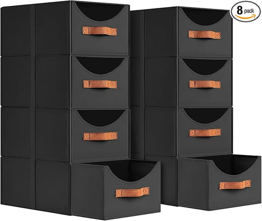 Stackable Storage Drawers - Collapsible Storage Bins with Drawers, 6 Pack Closet Shelf Organizer Basket, Fabric Pull Out Organizer for Bedroom, Living Room, Dorm, Black